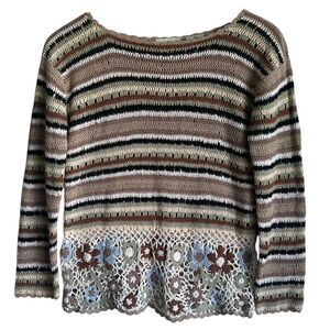 White Stag‎ Sweater Crochet Floral Vintage Bohemian Grandma Cottagecore Small